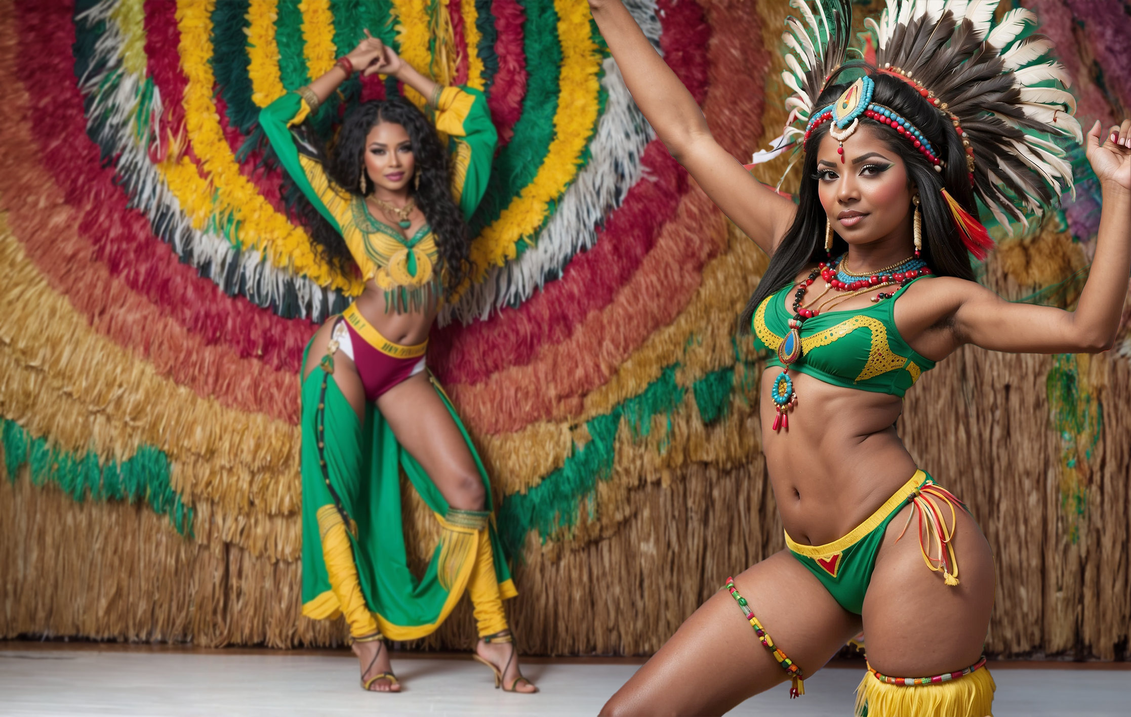 Guyanese women dressed in cultural mashramani clothes